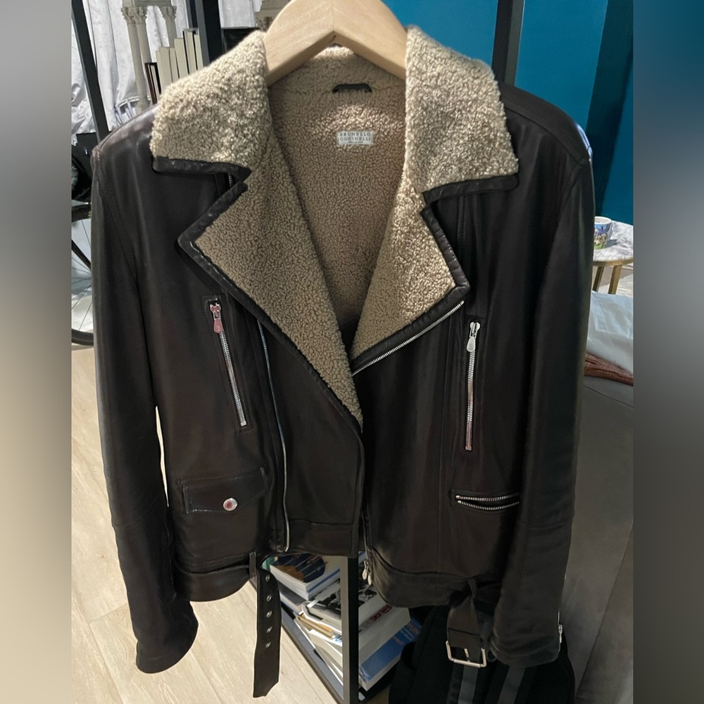 Brunello Cucinelli Moto Leather Shearling Jacket